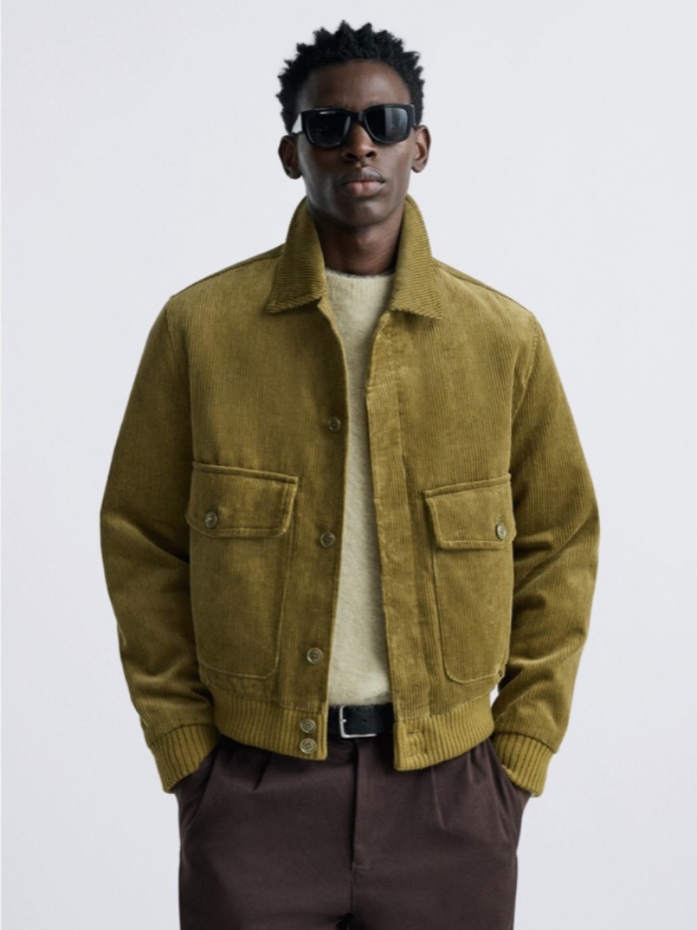 Zara Corduroy Jacket in Olive Medium